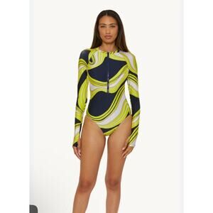 NEW TRINA TURK Multicolor Serena Swirl 1 Pc Long Sleeve Paddle Swimsuit Size XL